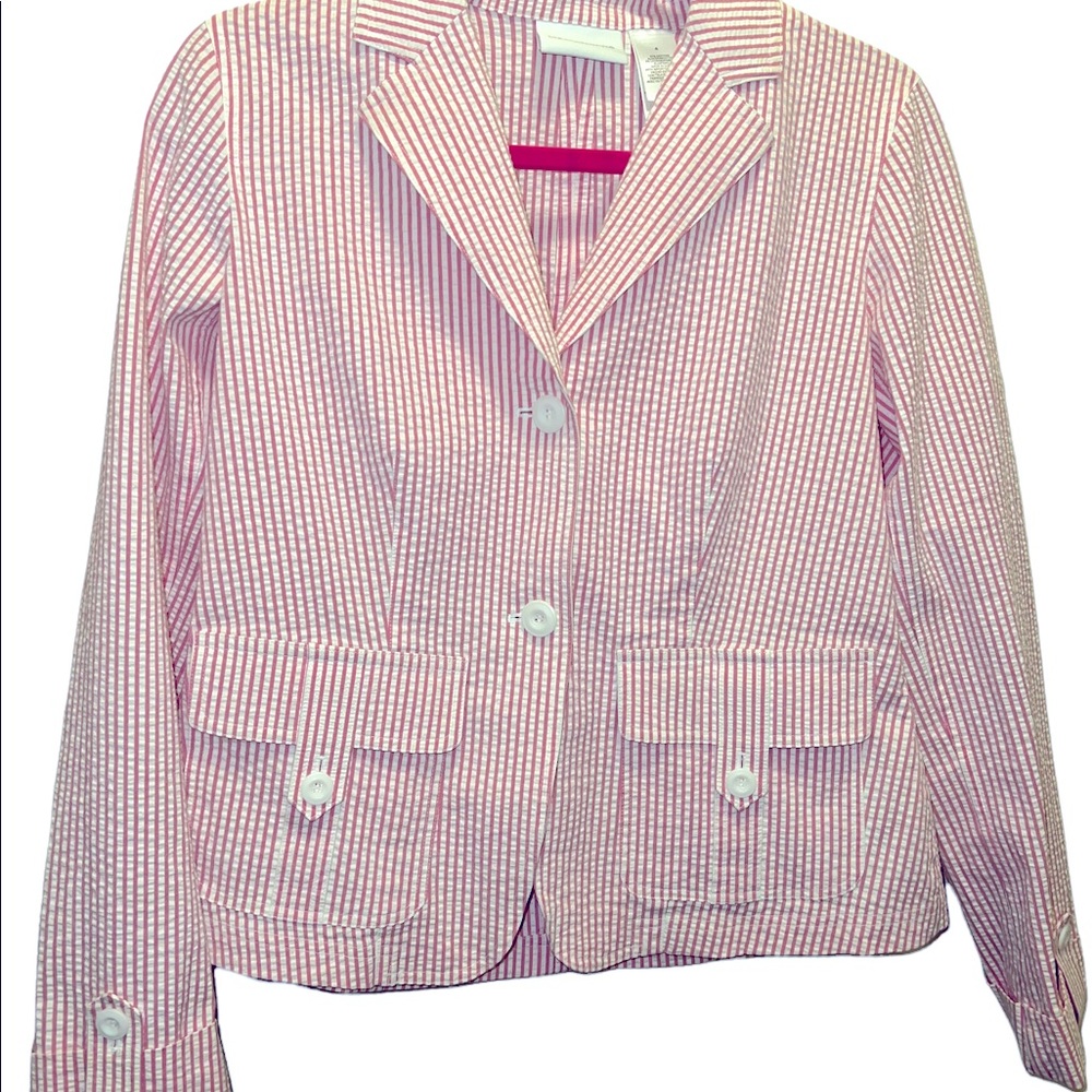 LIZ CLAIBORNE VINTAGE SEERSUCKER BLAZER (pink and white) never worn